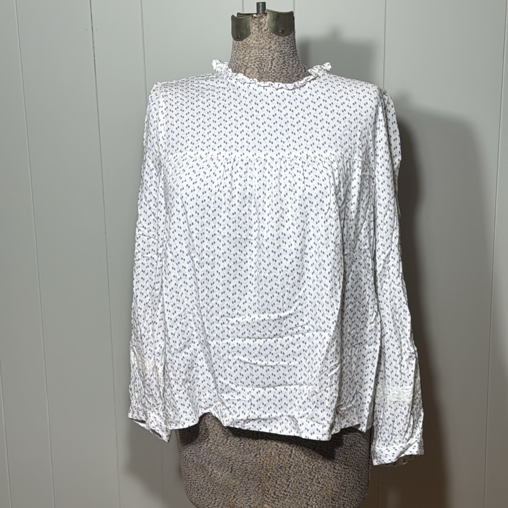 LOFT Outlet Womens XL Long Sleeve Blouse White Pink Blue Geometric